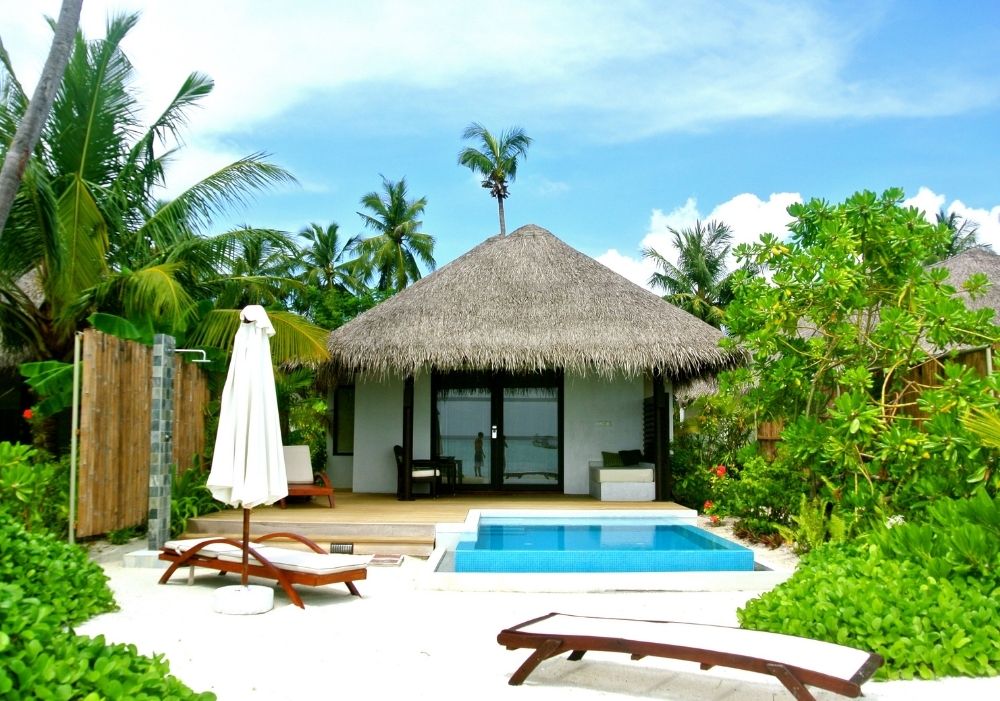 Private beach villa with plunge pool and tropical garden – Maldives Tour Package from India