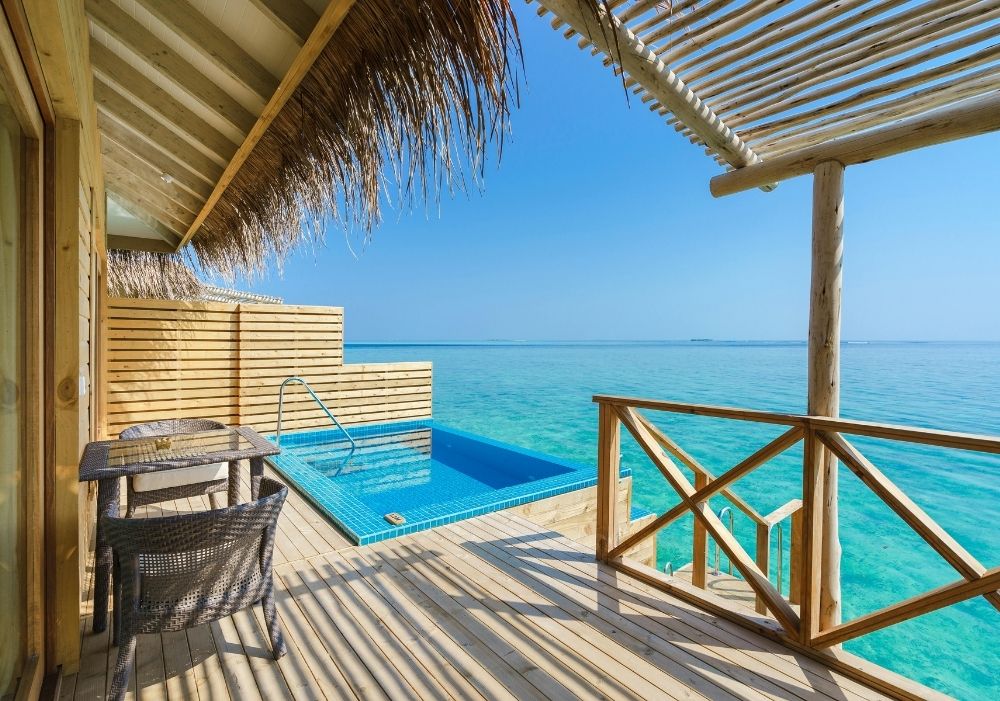 Overwater villa with private pool in the Maldives featured in a 5-day Maldives Tour Package India