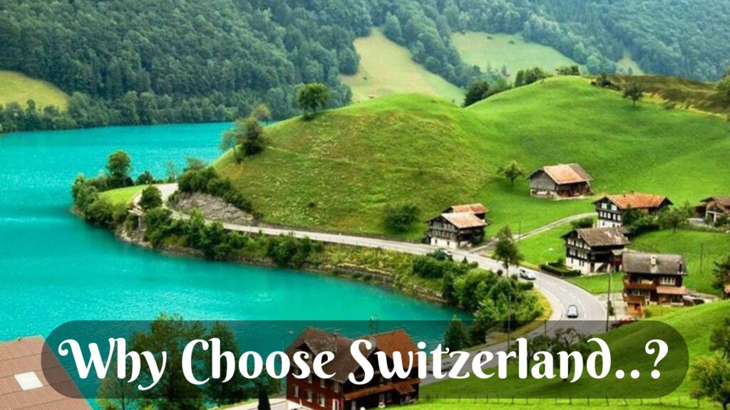 Idyllic Swiss lakeside village with green hills and cottages – featured in Switzerland tour package by Fab Holidays