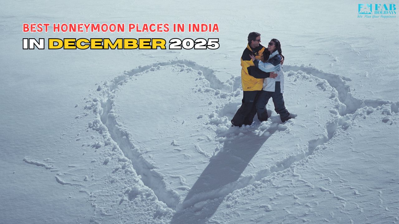 Couple enjoying a romantic honeymoon in snow at one of the best honeymoon places in India in December, planned by Fab Holidays.