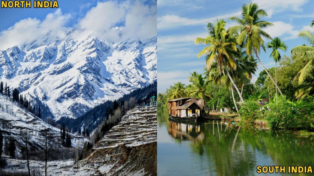 Snowy Manali mountains and Kerala backwaters comparison – North vs South India for the best honeymoon places in India in December by Fab Holidays.