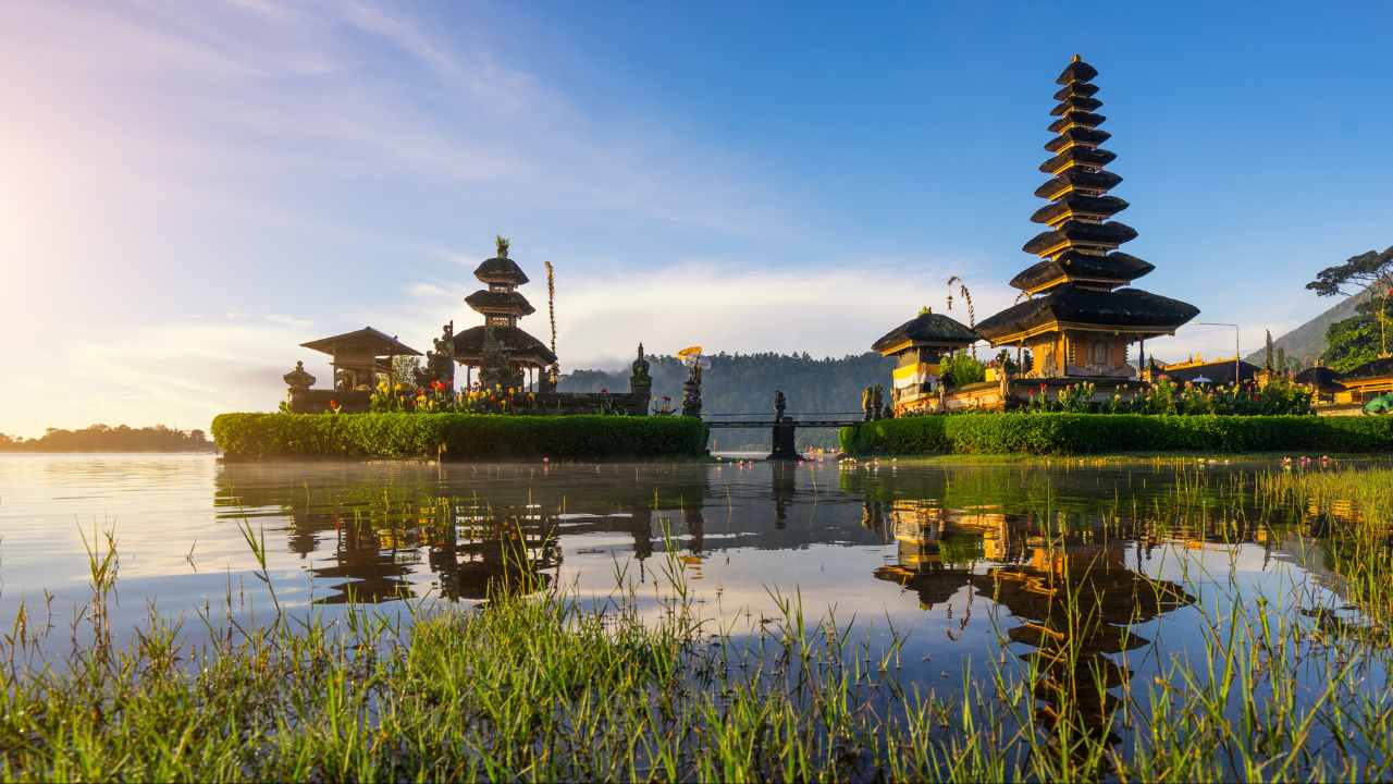 Cheapest country to travel from India – serene temple and lakeside scenery in Bali, Indonesia