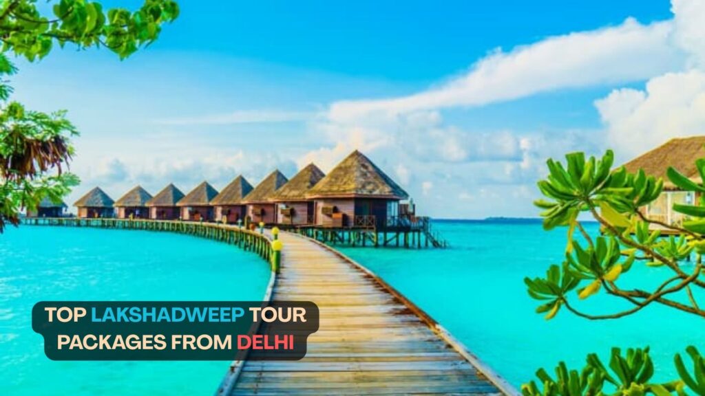 Overwater villas connected by a wooden boardwalk in Lakshadweep featured in Lakshadweep holiday packages from Delhi